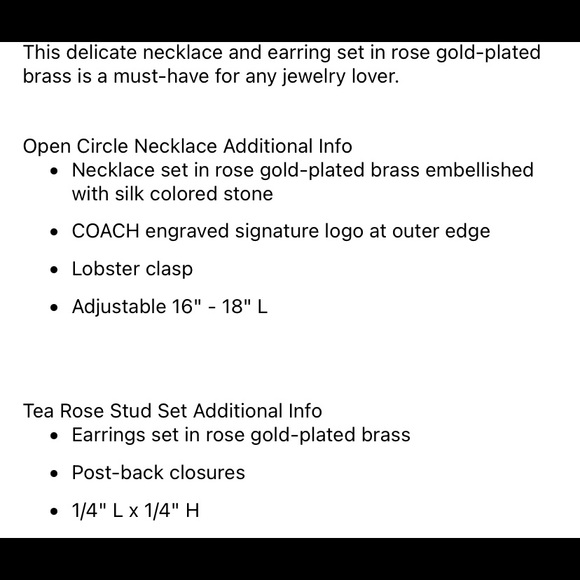 Coach Open Circle Necklace and Tea Rose Stud Set - Picture 6 of 6